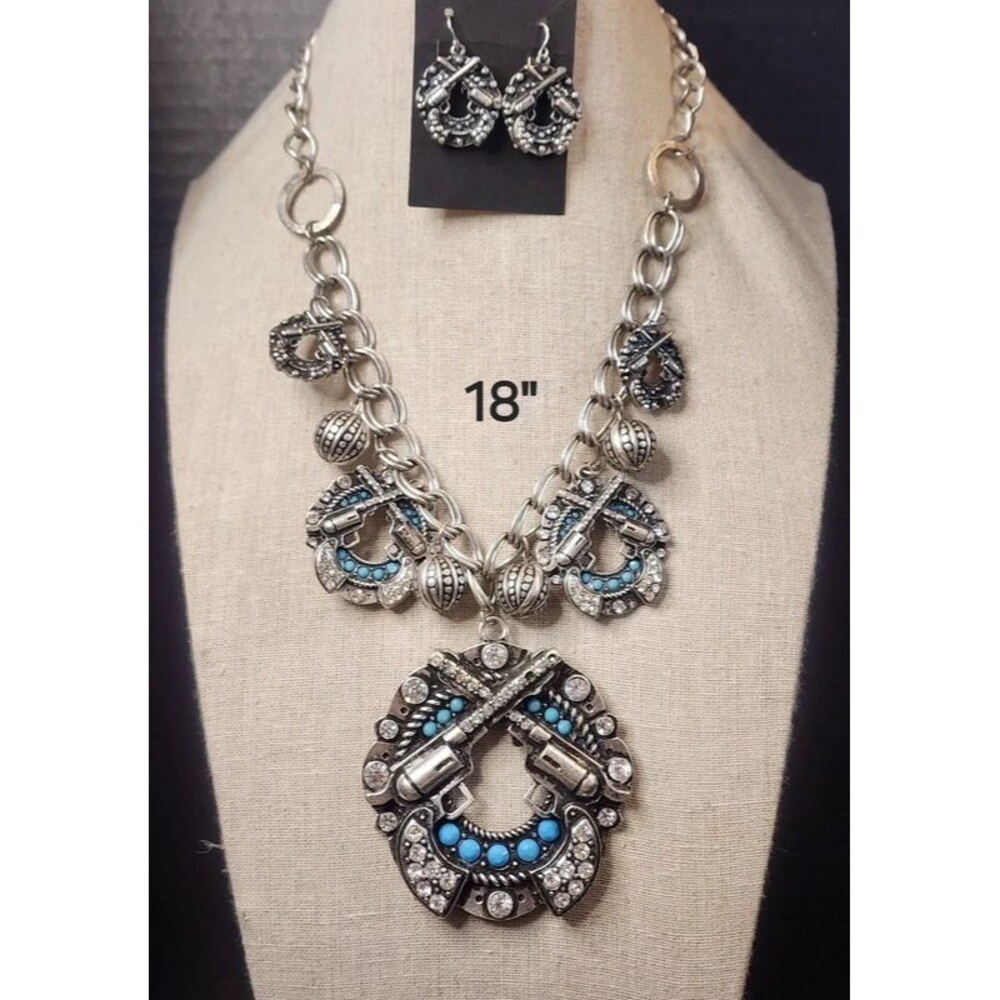 48. Western Pistol and Horseshoe Rhinestone Statement Set